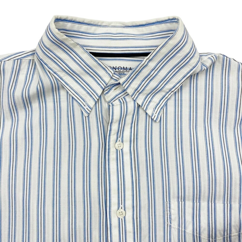 Sonoma‎ Striped Cotton Button Up Shirt Size L Blue White Modern Business Casual